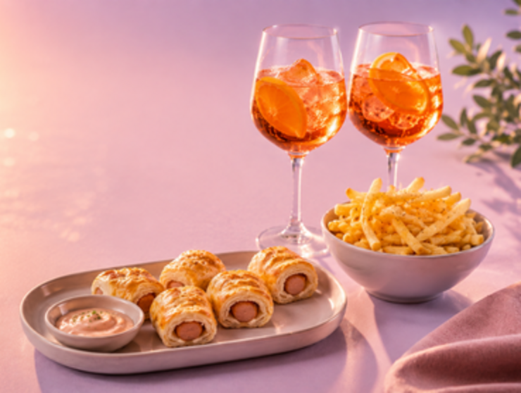 Aperitivo con eisspritz, voulevant e patatine fritte